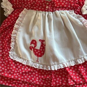 Vintage Red Floral Dress with White Apron